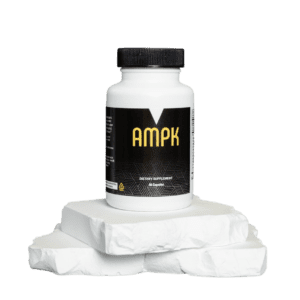 A bottle of ampk is sitting on some paper towels.