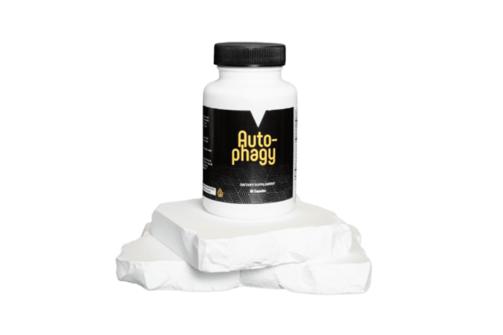 A bottle of auto-phagy is sitting on some paper.
