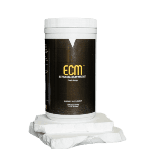 A container of ecm is sitting on the floor.
