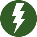 A green circle with an electric symbol in the middle.