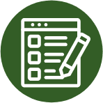 A green circle with a pen and paper on it
