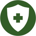A green circle with an image of a shield and cross.