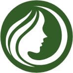 A green circle with a woman 's face in the middle.