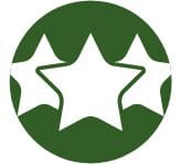 A green circle with three white stars in it.