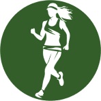 Woman running silhouette on green circle